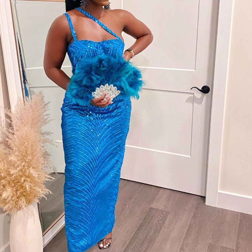 Blue Sequin Custom Made African/black tie blue dress